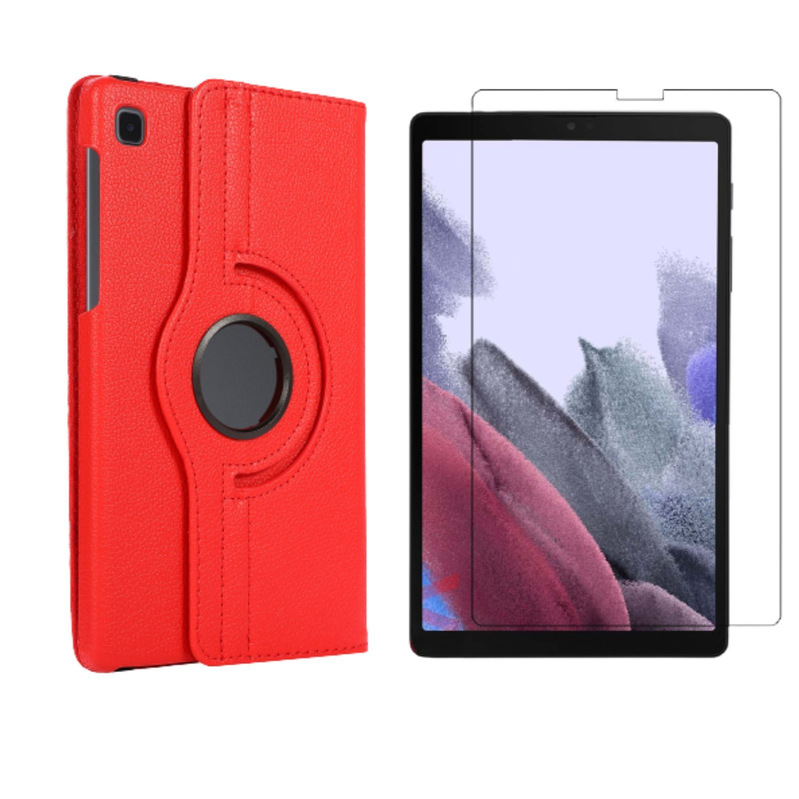 Galaxy Tab SM-T220 Samsung Kunstleder, Rot 2in1 SM-T225 Schutzglas) Lite + 8.7 2021 Bookcover für Case A7 (Schutzhülle Zoll Set LOBWERK