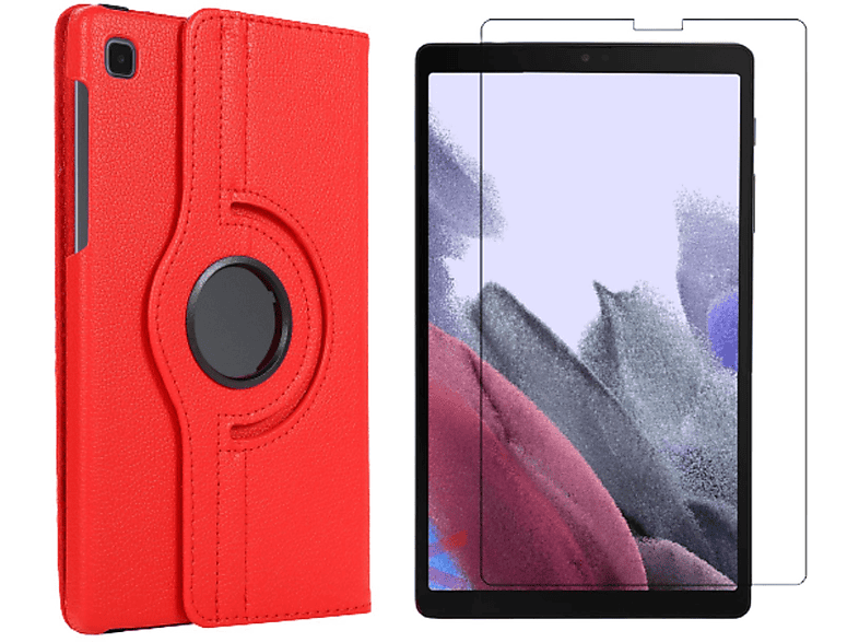 Galaxy Tab SM-T220 Samsung Kunstleder, Rot 2in1 SM-T225 Schutzglas) Lite + 8.7 2021 Bookcover für Case A7 (Schutzhülle Zoll Set LOBWERK