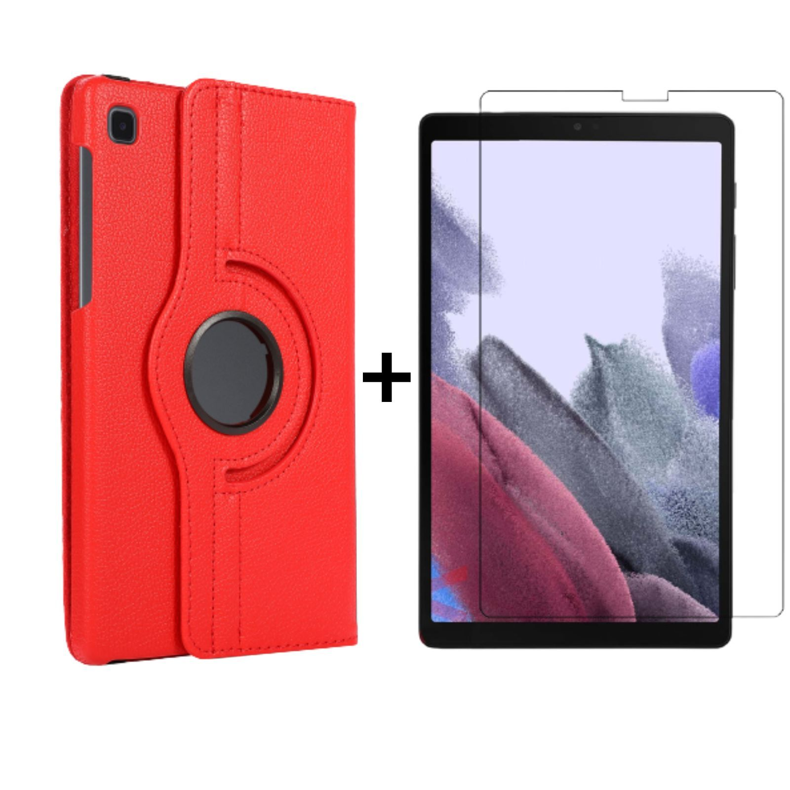 Set Tab Lite SM-T225 (Schutzhülle Kunstleder, + Samsung 8.7 A7 2in1 SM-T220 LOBWERK Bookcover Zoll Schutzglas) Rot Case 2021 Galaxy für