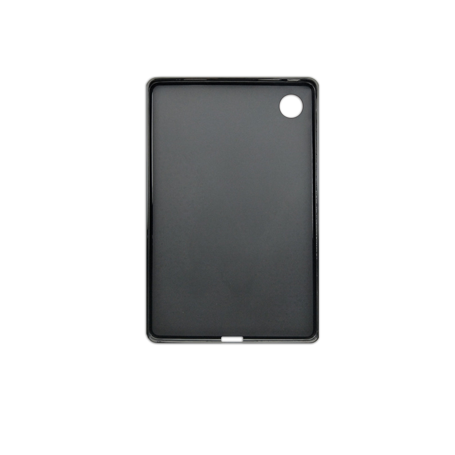 Schwarze Tablet-Rückseite. Hat ein Kamera Loch und ein kleines Loch oben rechts.