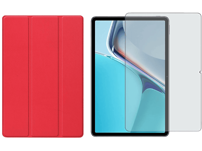 LOBWERK 2in1 Set (Schutzhülle Rot Case Schutzglas) Huawei MatePad Kunstleder, 11 Zoll für + Bookcover 2021 11