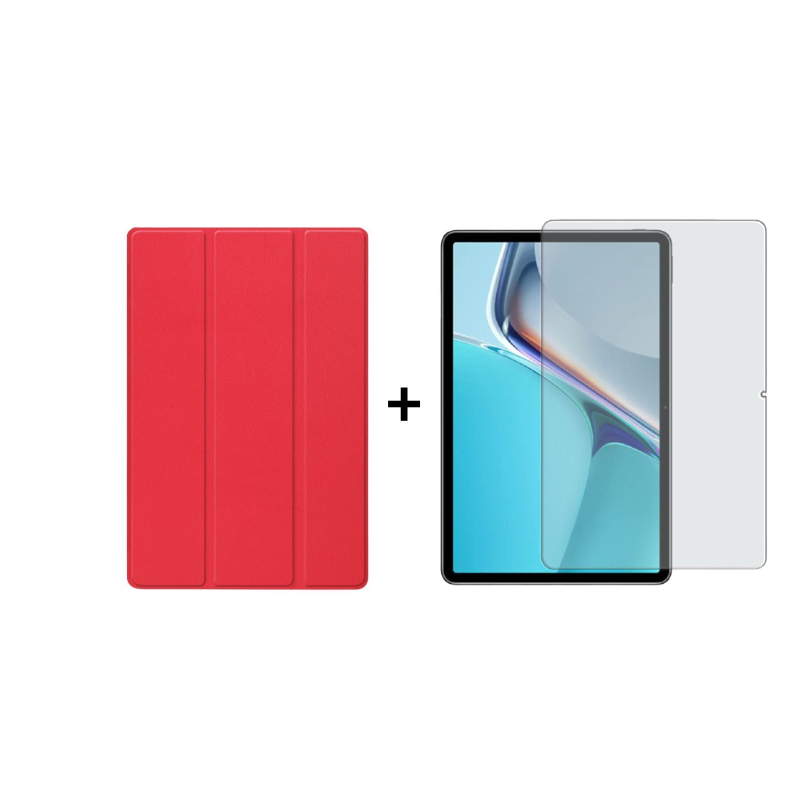 LOBWERK 2in1 Set (Schutzhülle Schutzglas) 2021 Bookcover + Kunstleder, Huawei MatePad 11 für Rot Zoll 11 Case