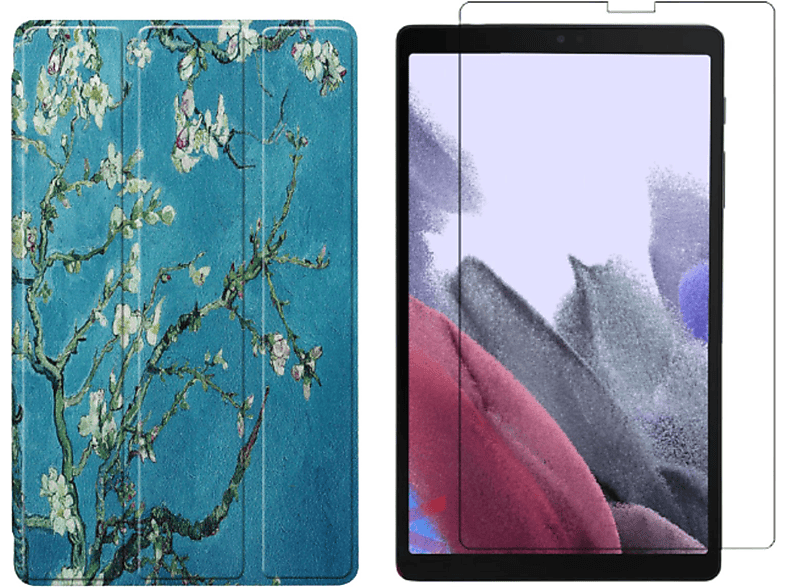 Kunstleder, Samsung A7 + Tab Lite (Schutzhülle SM-T225 2021 Case Mehrfarbig für 8.7 Bookcover Schutzglas) SM-T220 Set LOBWERK Zoll Galaxy 2in1