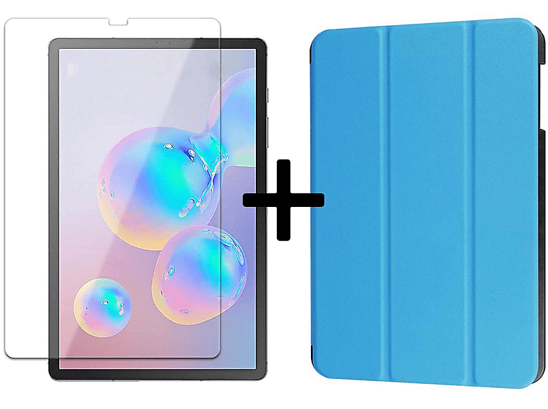 LOBWERK 2in1 Set für Galaxy Case Hellblau (Schutzhülle Samsung Bookcover Kunstleder, Schutzfolie) SM-T860 10.5 Tab S6 + SM-T865