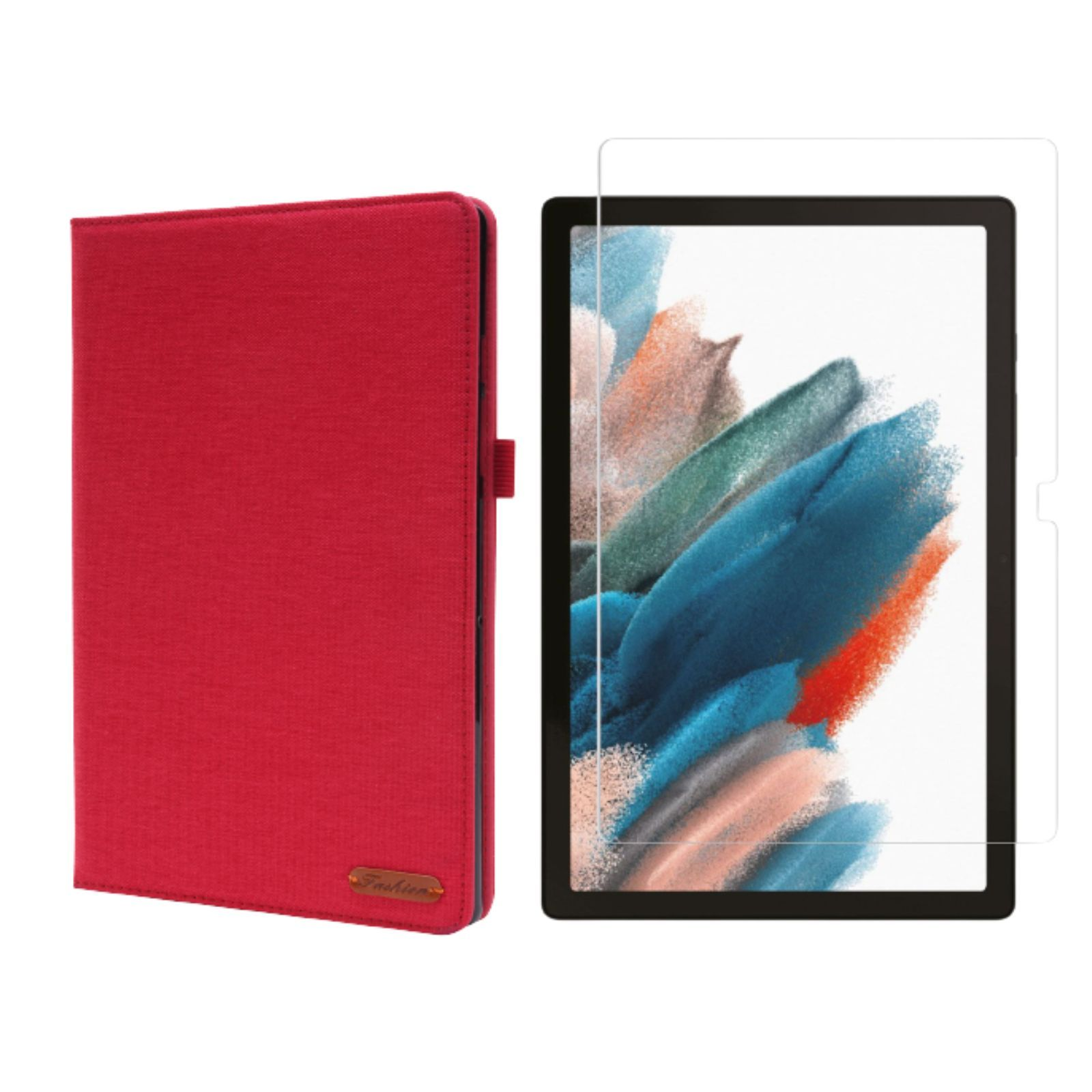 X205 10.5 für Case LOBWERK 2in1 A8 SM-X200 Bookcover Tab Schutzglas) Set Kunststoff, Samsung Galaxy Zoll (Schutzhülle + Rot