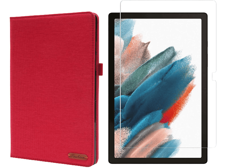 LOBWERK 2in1 Set (Schutzhülle + Schutzglas) Case Bookcover für Samsung Galaxy Tab A8 SM-X200 X205 10.5 Zoll Kunststoff, Rot