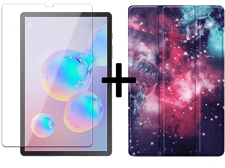 LOBWERK 2in1 Set (Schutzhülle + Schutzglas) Case Bookcover für Samsung Galaxy Tab S6 10.5 SM-T860 SM-T865 Kunstleder, 01