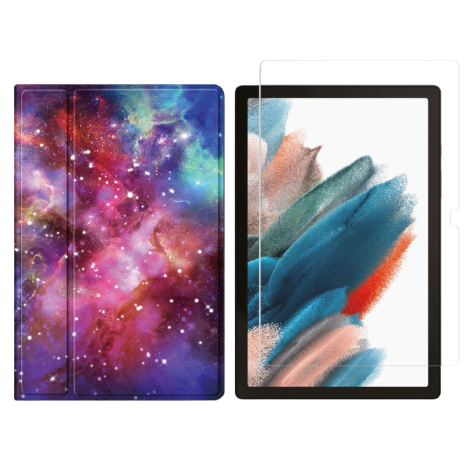 LOBWERK 2in1 Set für Case Bookcover (Schutzhülle X205 10.5 Mehrfarbig A8 SM-X200 Samsung Galaxy Tab + Zoll Schutzglas) Kunstleder