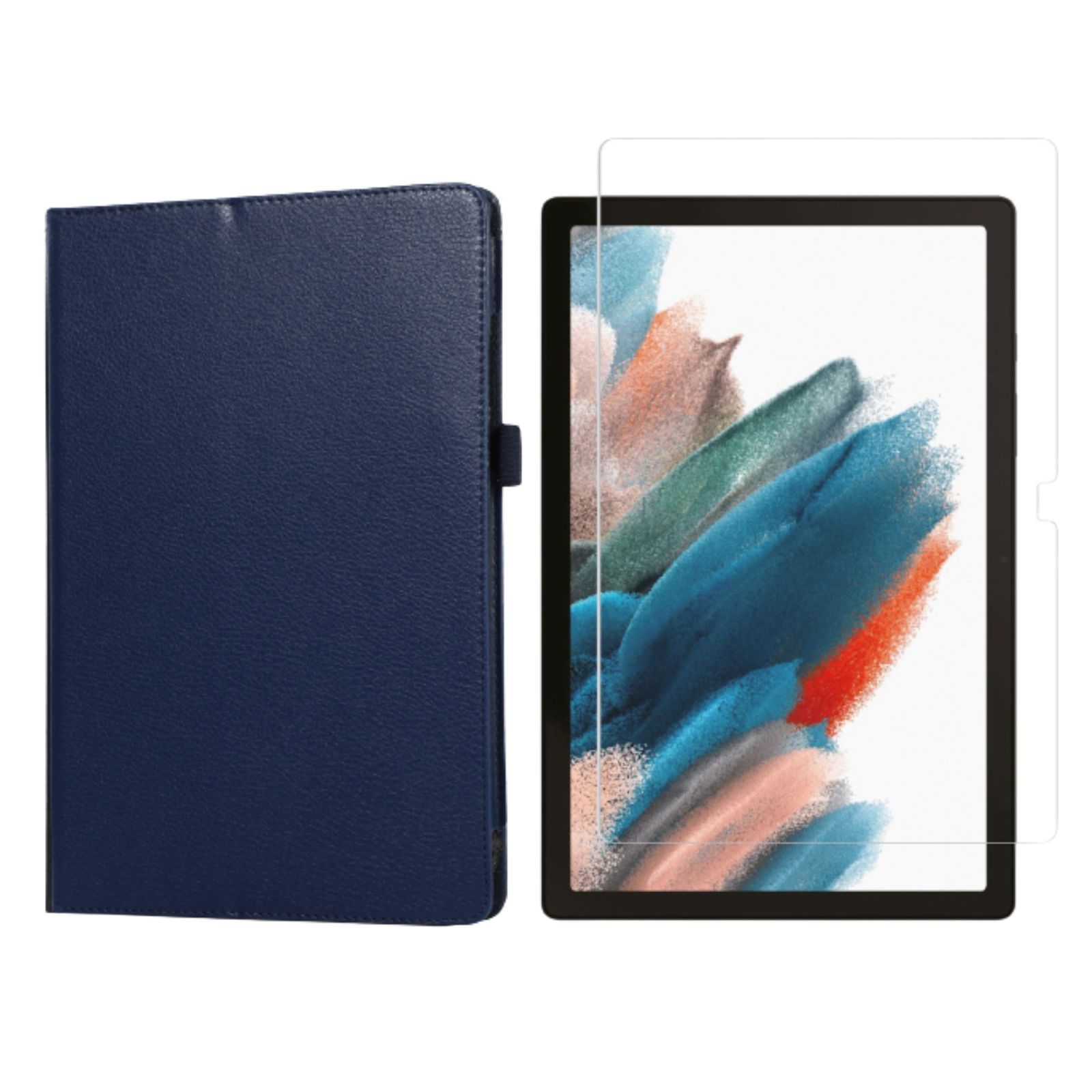 LOBWERK 2in1 (Schutzhülle für Blau A8 SM-X200 X205 10.5 Zoll Case Schutzglas) Set Samsung Galaxy + Kunstleder, Tab Bookcover