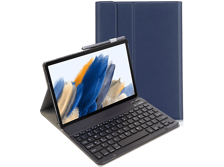 LOBWERK 2in1 Set (Bluetooth Tastatur + Cover) Schutzhülle Bookcover für Samsung Galaxy Tab A8 X200 X205 10.5 Kunststoff, Blau