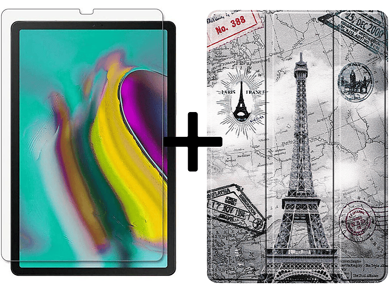 LOBWERK 2in1 Set (Schutzhülle + Schutzglas) Case Bookcover für Samsung Galaxy Tab S5e 10.5 Zoll SM-T720 SM-T725 Kunstleder, 06 | Tablet Bookcover