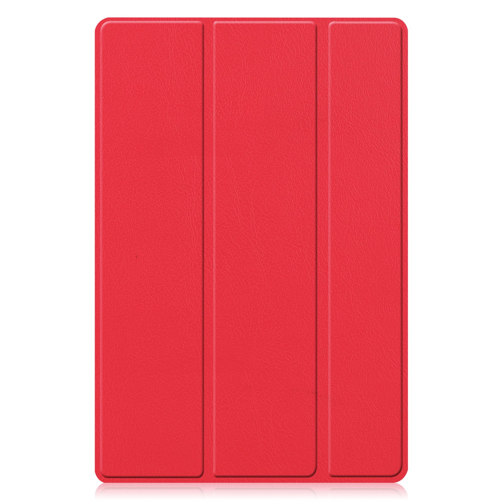 Rote Tablethülle, geschlossen, mit strukturierter Oberfläche und Tri-Fold-Design.
