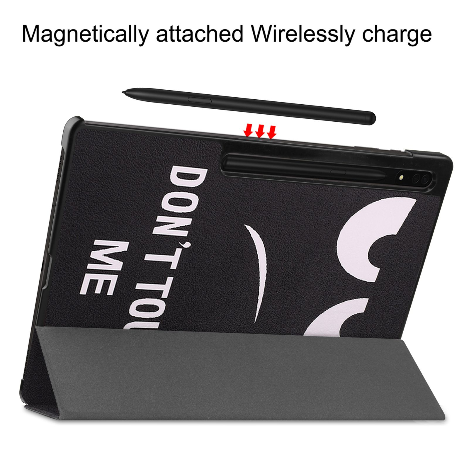 Tablet mit Stift, mit Hülle „DON'T TOUCH ME“.