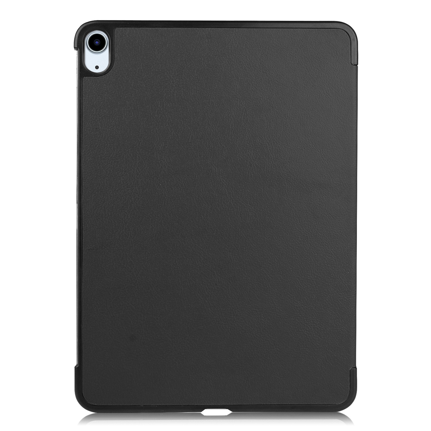 Schwarze Tablethülle mit Kamera. Die Rückseite des Tablets ist sichtbar, mit einem Kamera-Höcker.