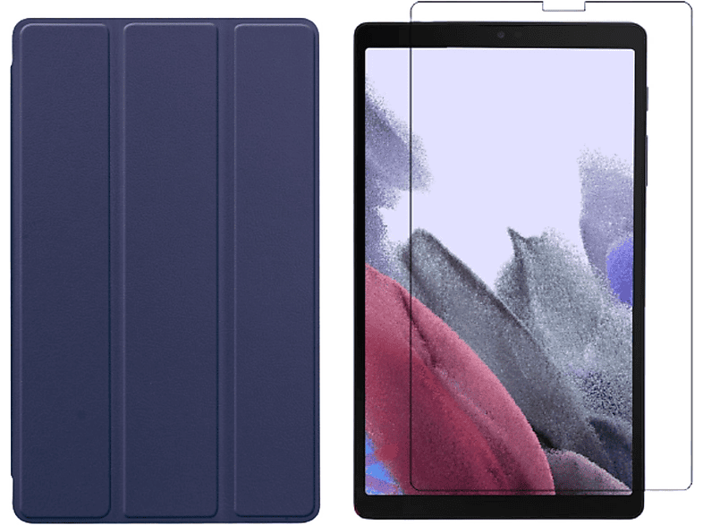 LOBWERK 2in1 Set (Schutzhülle + Schutzglas) Case Bookcover für Samsung Galaxy Tab A7 Lite 2021 SM-T220 SM-T225 8.7 Zoll Kunstleder, Blau