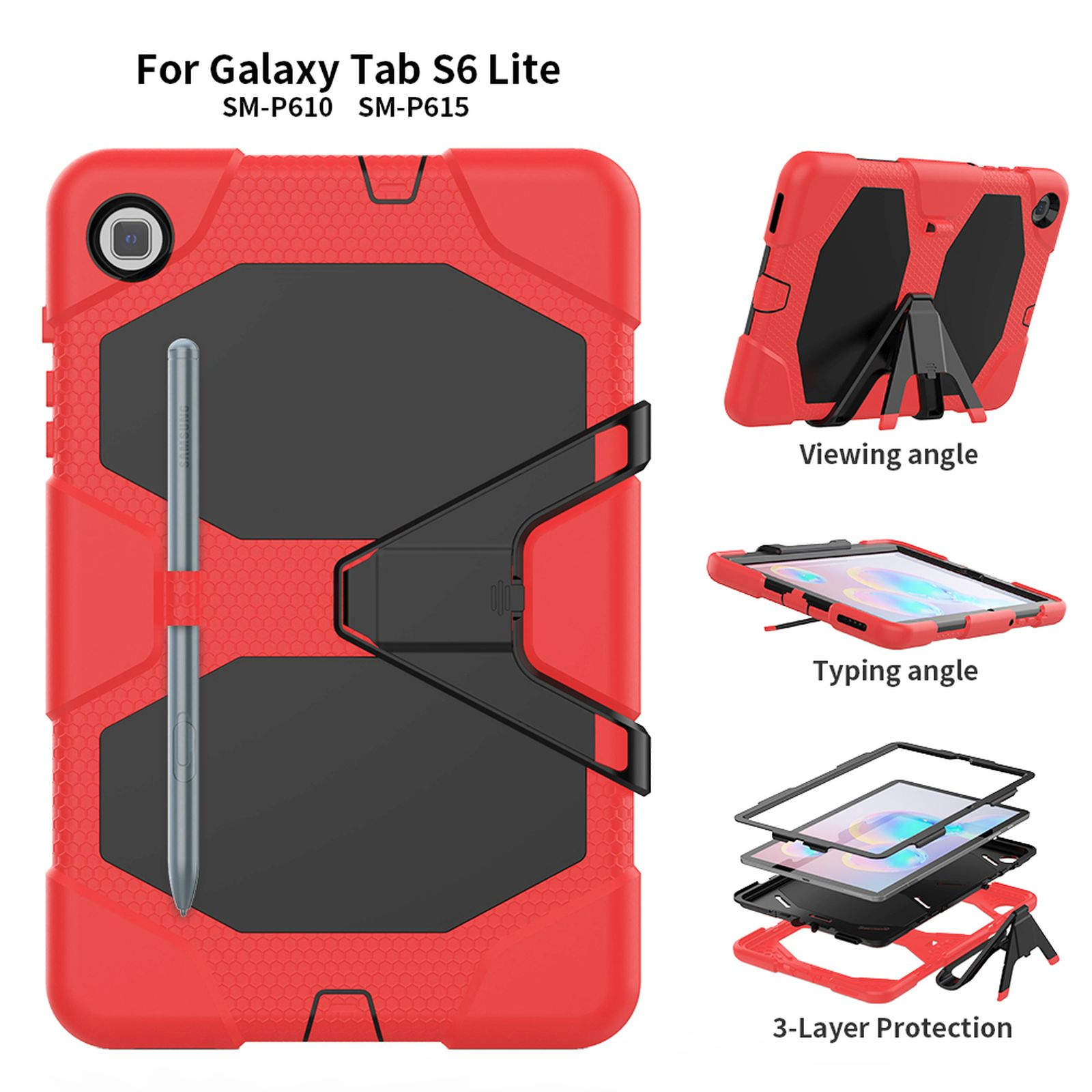 LOBWERK 3in1 Schutzhülle Case Bookcover Tab Galaxy Samsung Rot Kunststoff, für SM-P615 S6 SM-P610 10.4 Lite