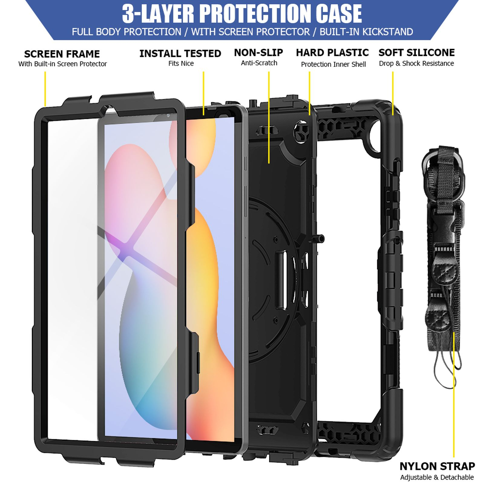 Case Galaxy Bookcover 10.4 SM-P615 SM-P610 LOBWERK 4in1 Schwarz Kunststoff, Lite Schutzhülle Tab Samsung für S6