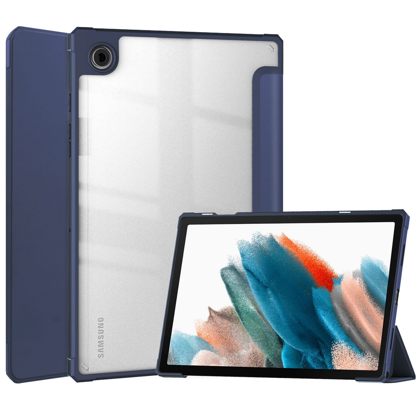 LOBWERK Hülle Schutzhülle Bookcover für Galaxy Blau SM-X200 Samsung X205 A8 Tab Kunststoff