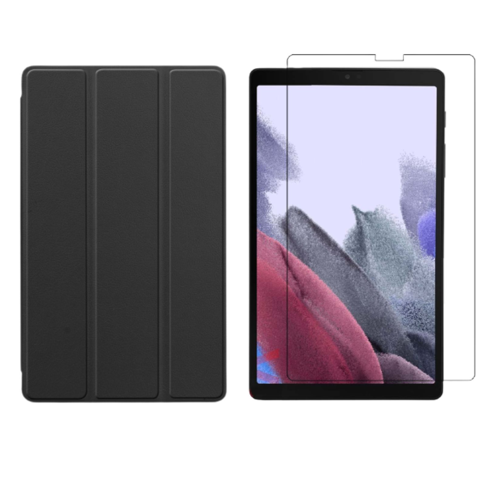 LOBWERK 2in1 Schutzglas) Samsung + Bookcover SM-T220 2021 Galaxy Lite Case (Schutzhülle Zoll für 8.7 Kunstleder, Set Schwarz Tab A7 SM-T225