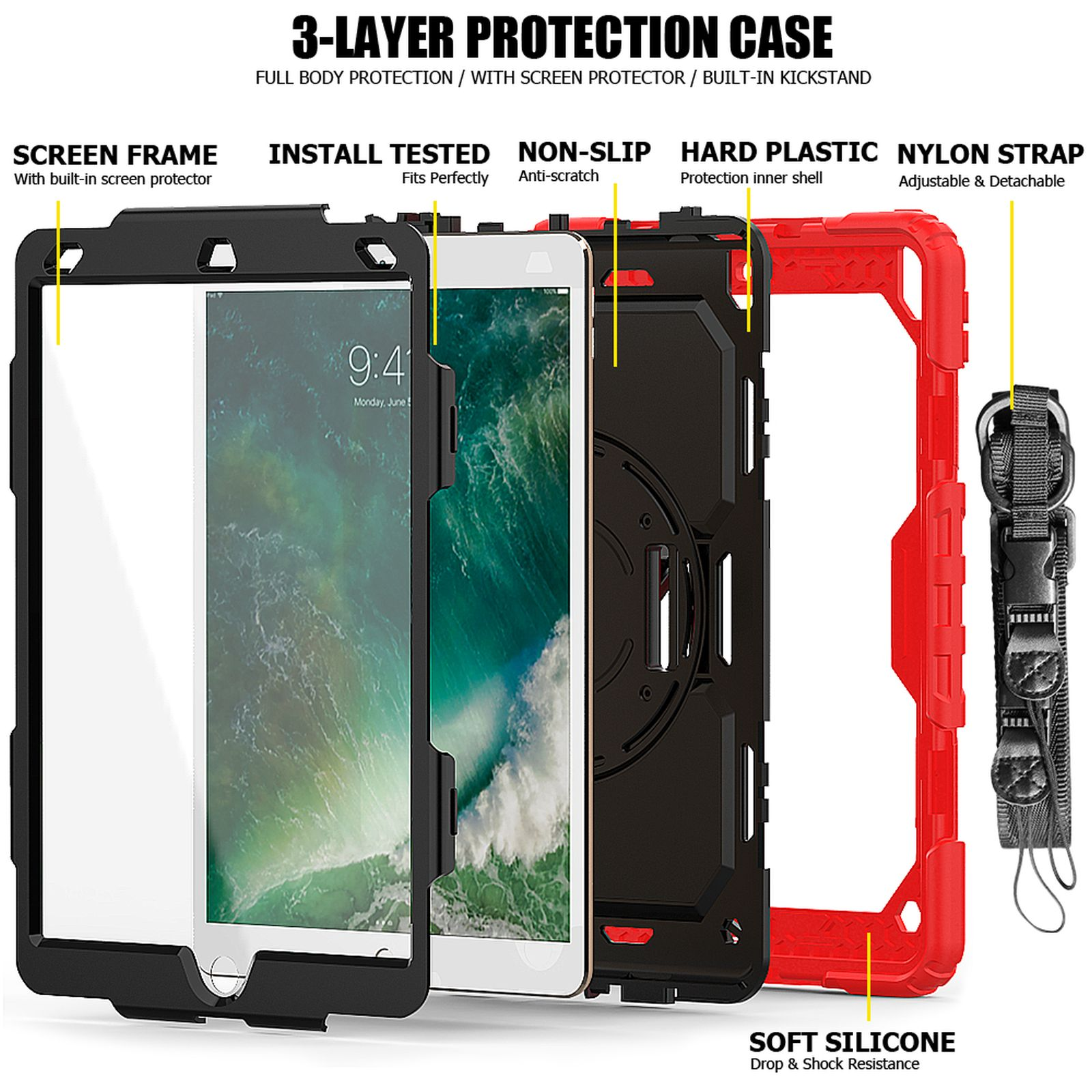 Zoll Pro / 10.5 Generation) Kunststoff, LOBWERK 3 (3rd 10.5 Air Schutzhülle Bookcover Apple für Rot Ipad 4in1 Case