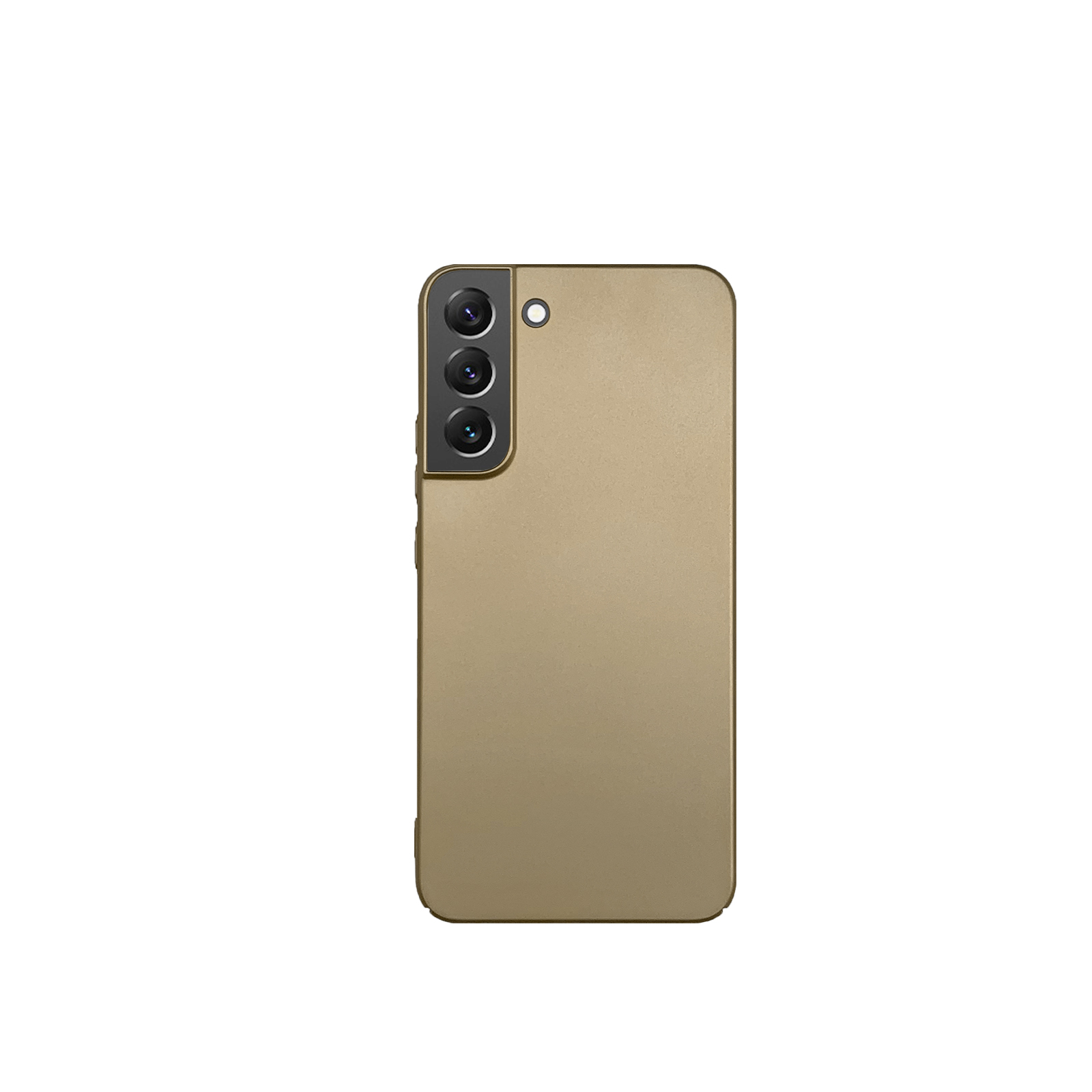 Ein goldfarbenes Telefon mit drei Kameras.