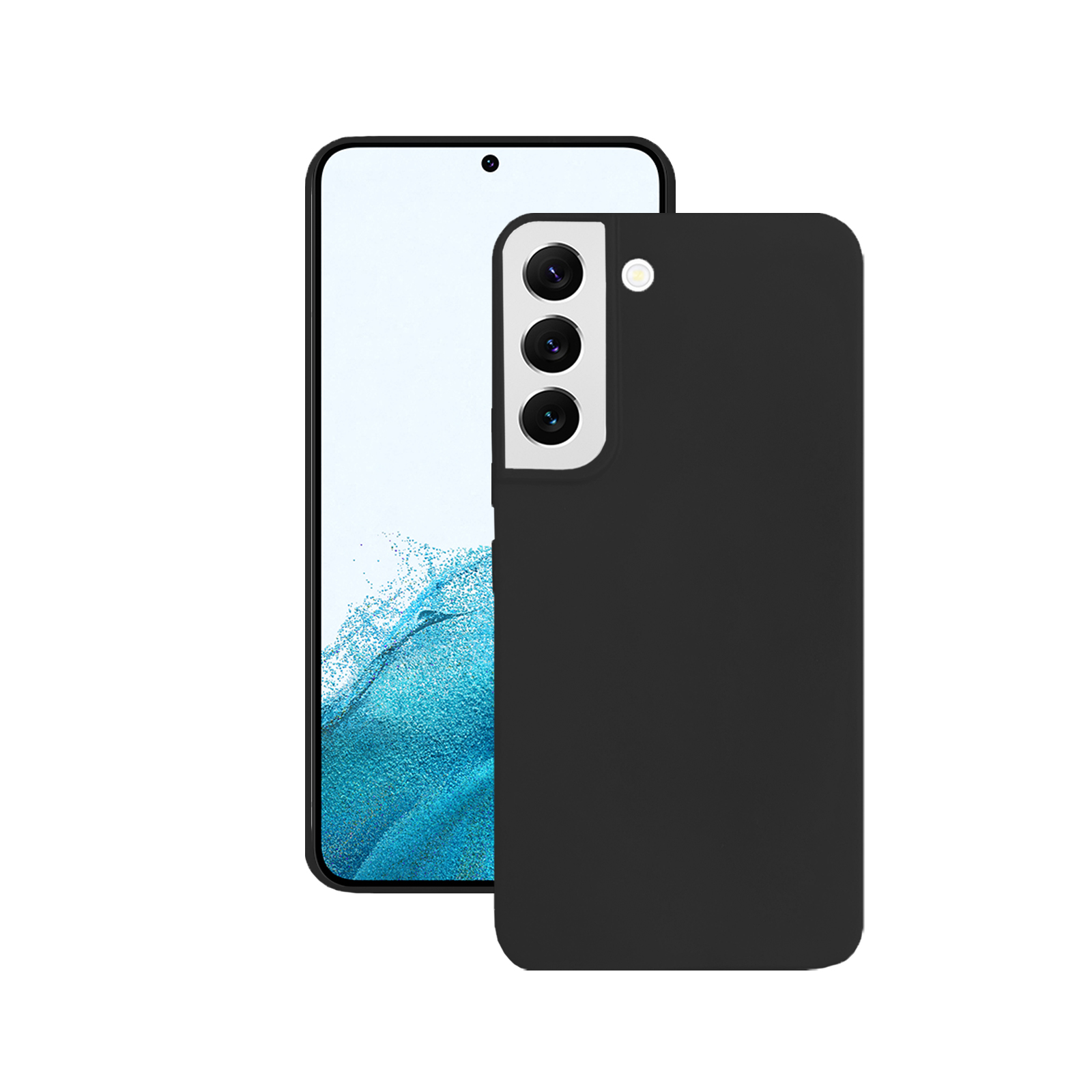 Schwarzes Telefon mit schwarzer Hülle.
