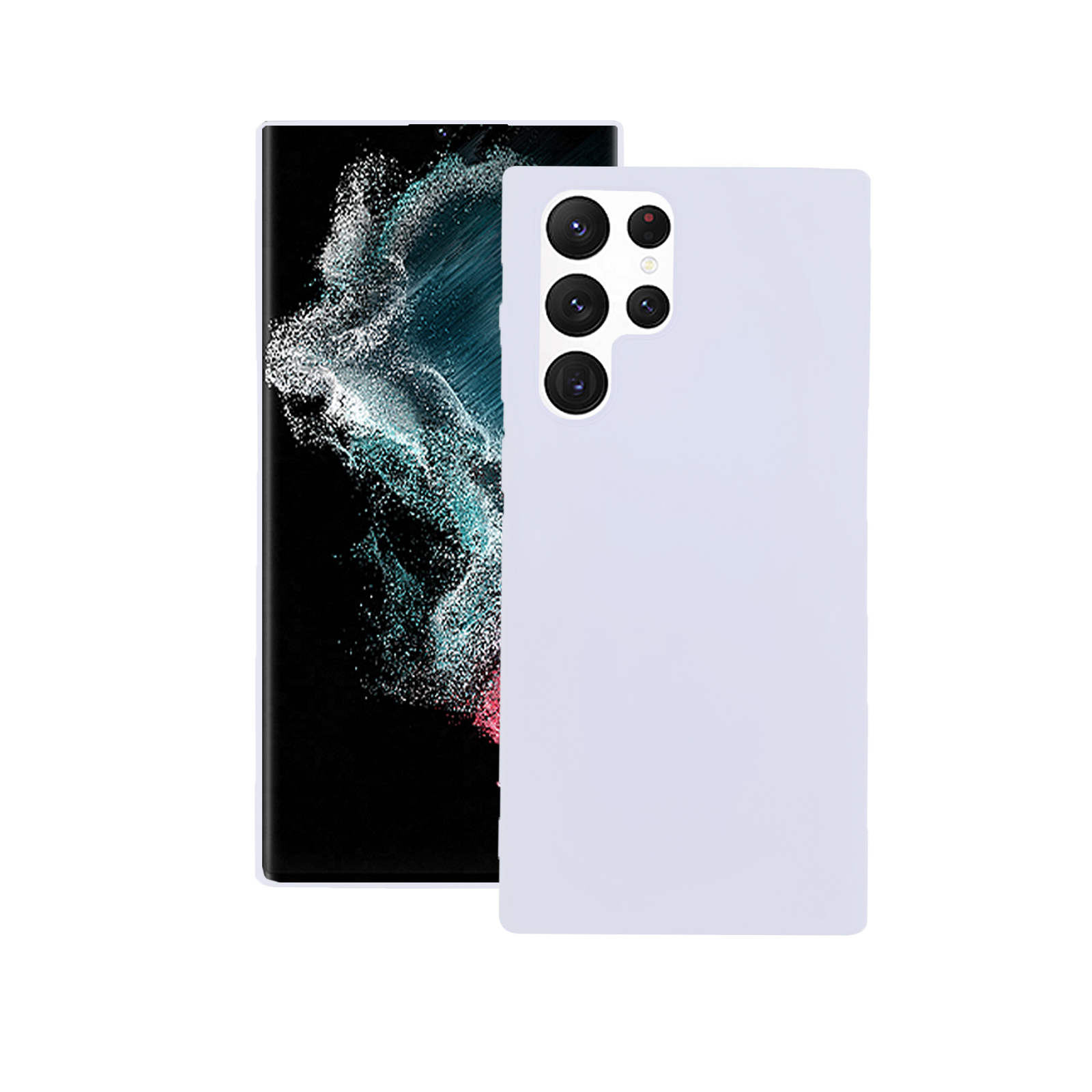 Ein Smartphone mit helllila Rückseite neben einem schwarzen Smartphone.