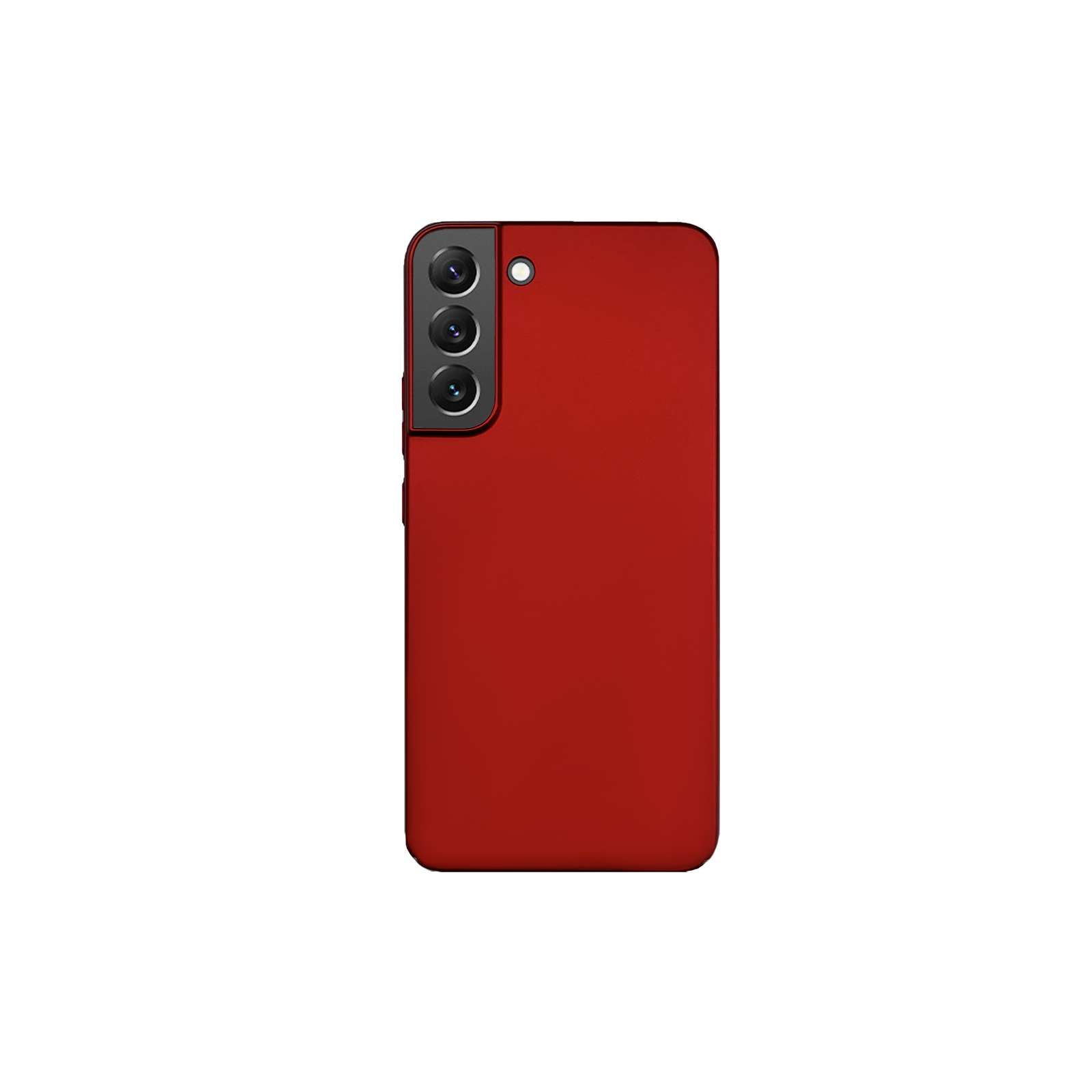 Rotes Telefon mit drei Kameras. Die Rückseite zeigt die Kameras.