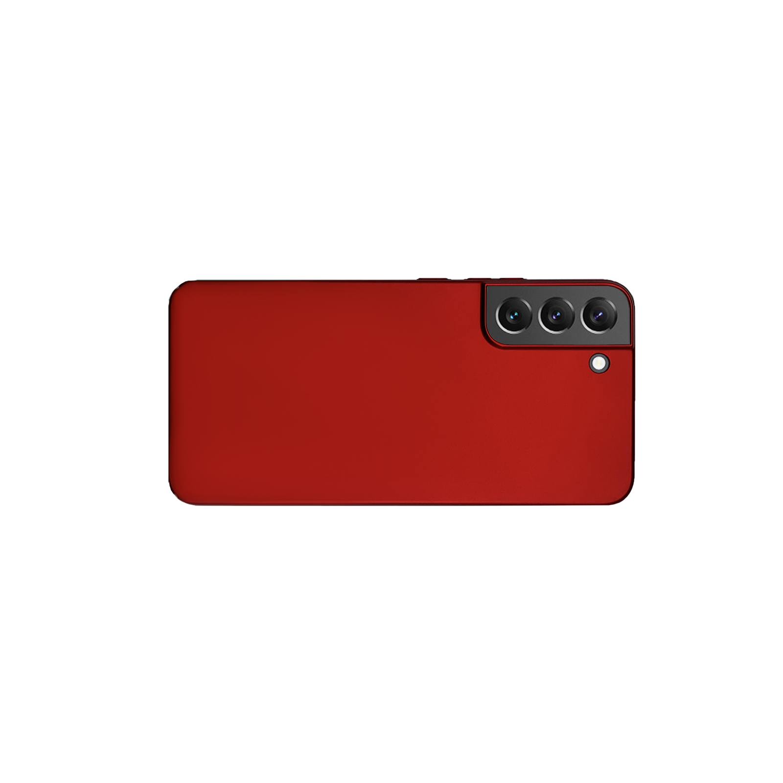 Rotes Telefon mit drei Kameras. Das Telefon befindet sich auf weißem Hintergrund.