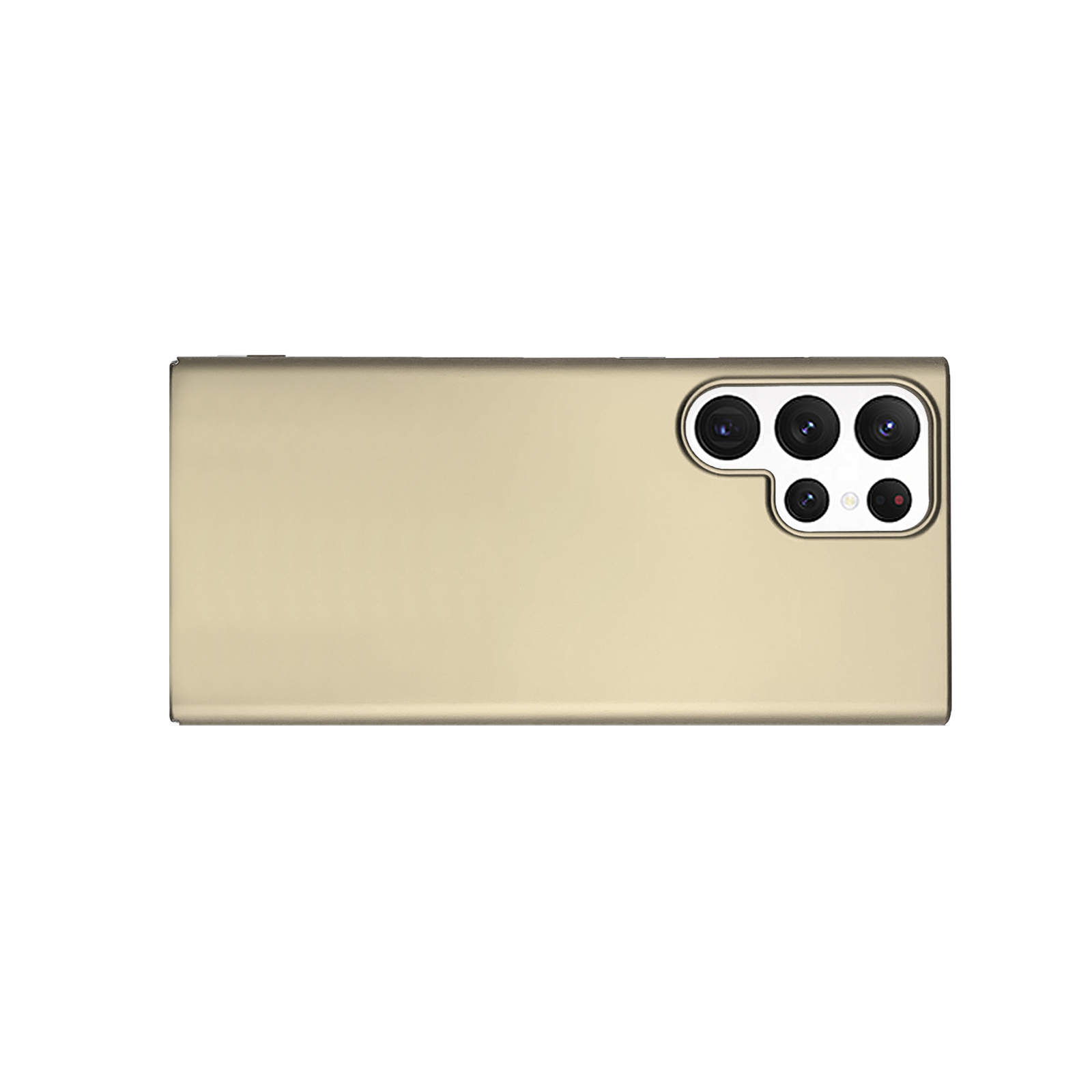 Goldene Handyhülle mit mehreren Rückkameras. Die Hülle bedeckt die Rückseite des Telefons.