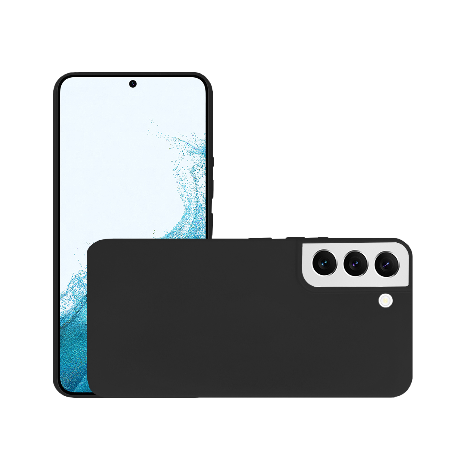 Ein schwarzes Telefon mit einer Rückkamera-Anordnung wird neben einem Telefon auf der Seite angezeigt.