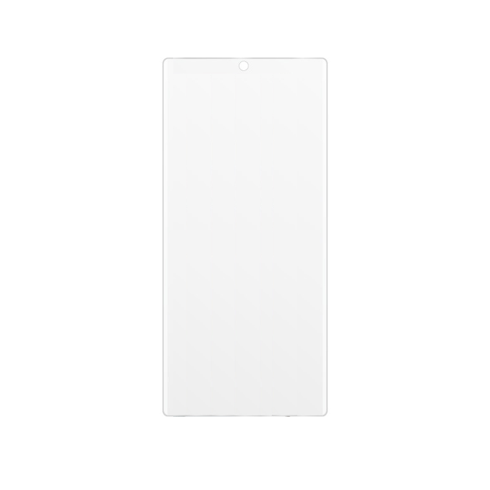 Ein klarer Displayschutz für ein Telefon auf weißem Hintergrund.