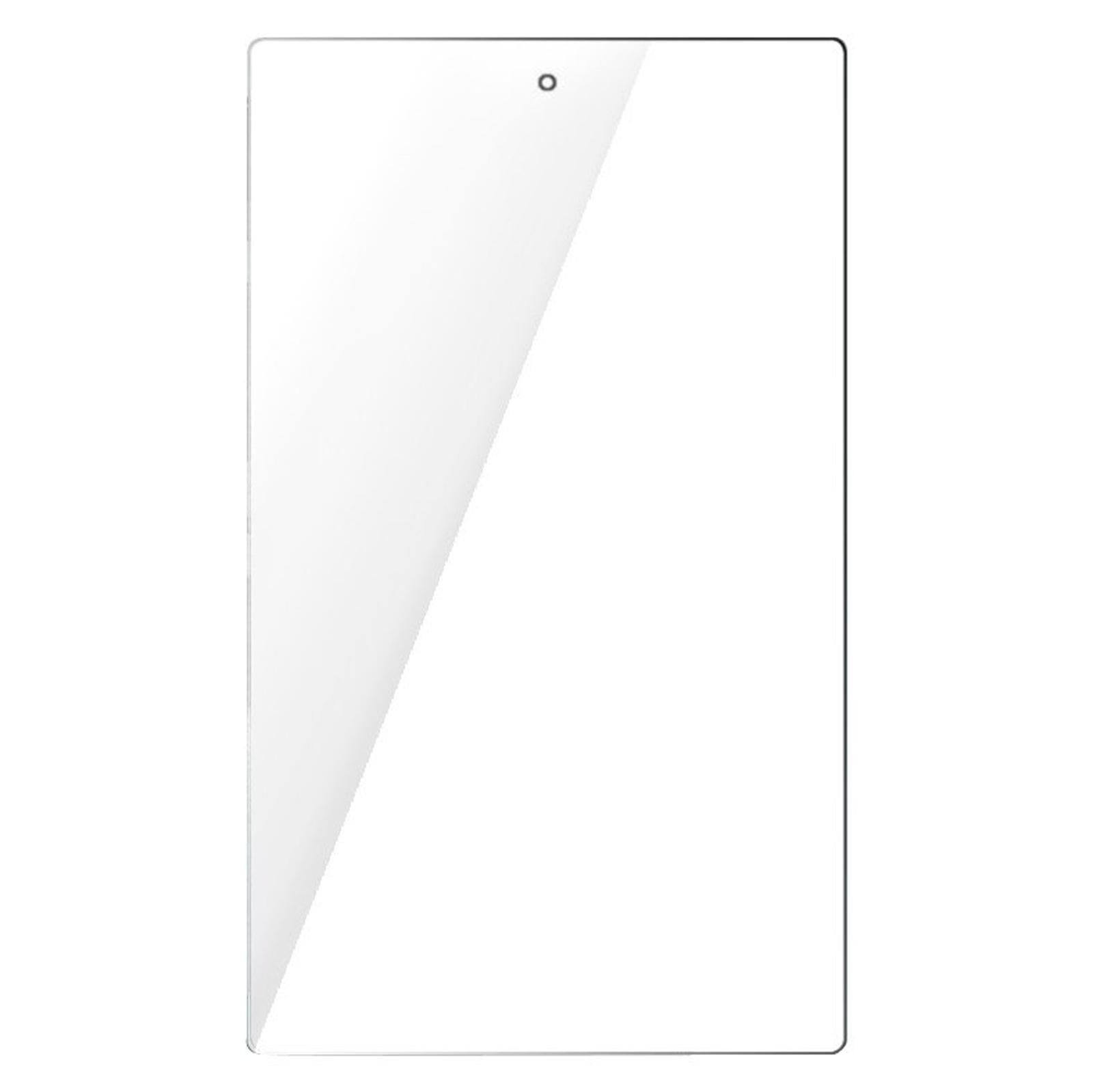Pellicola protettiva trasparente per tablet. Il protettore è rettangolare e su sfondo bianco.