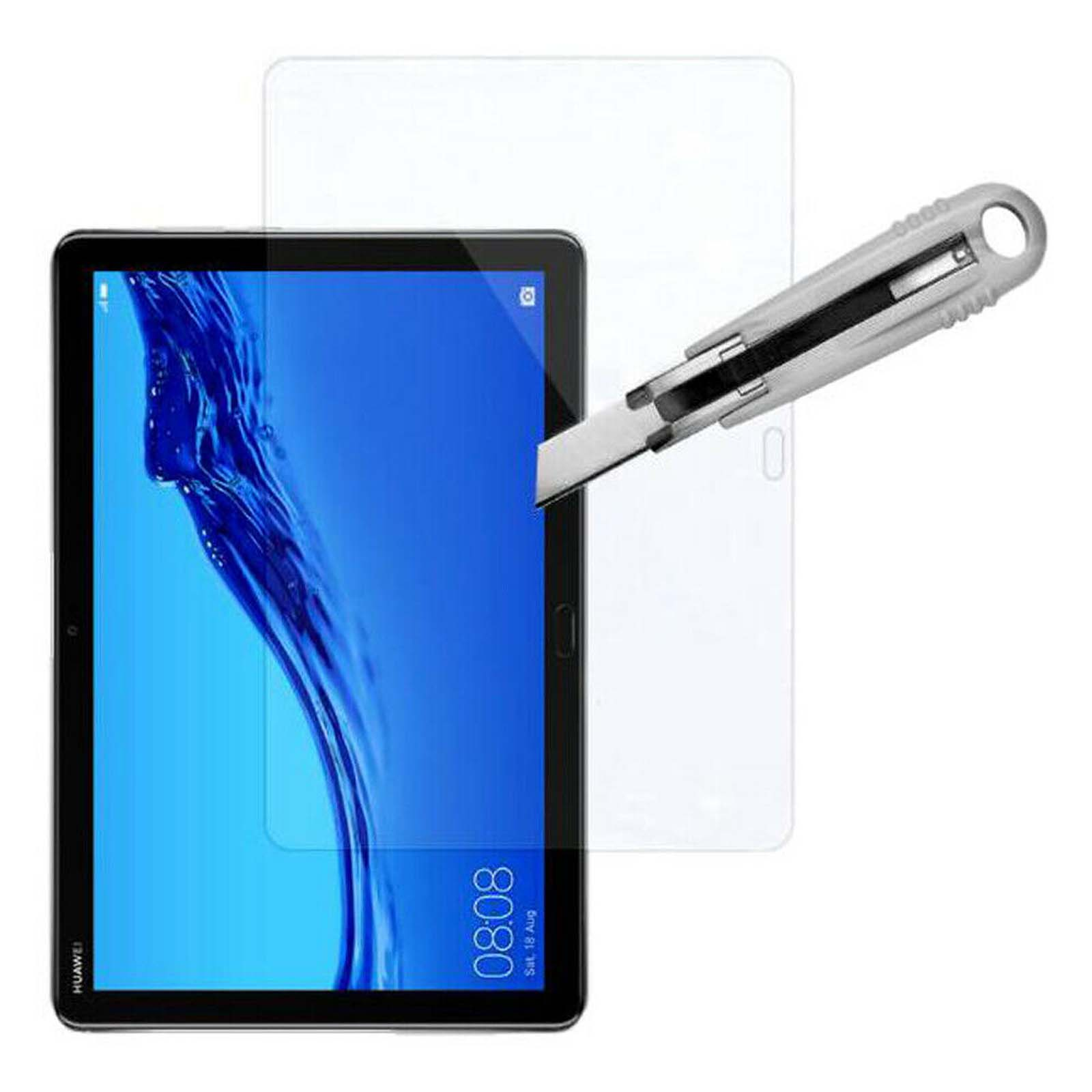 Un tablet con una protezione per lo schermo in fase di applicazione. Un taglierino sta tagliando la protezione.