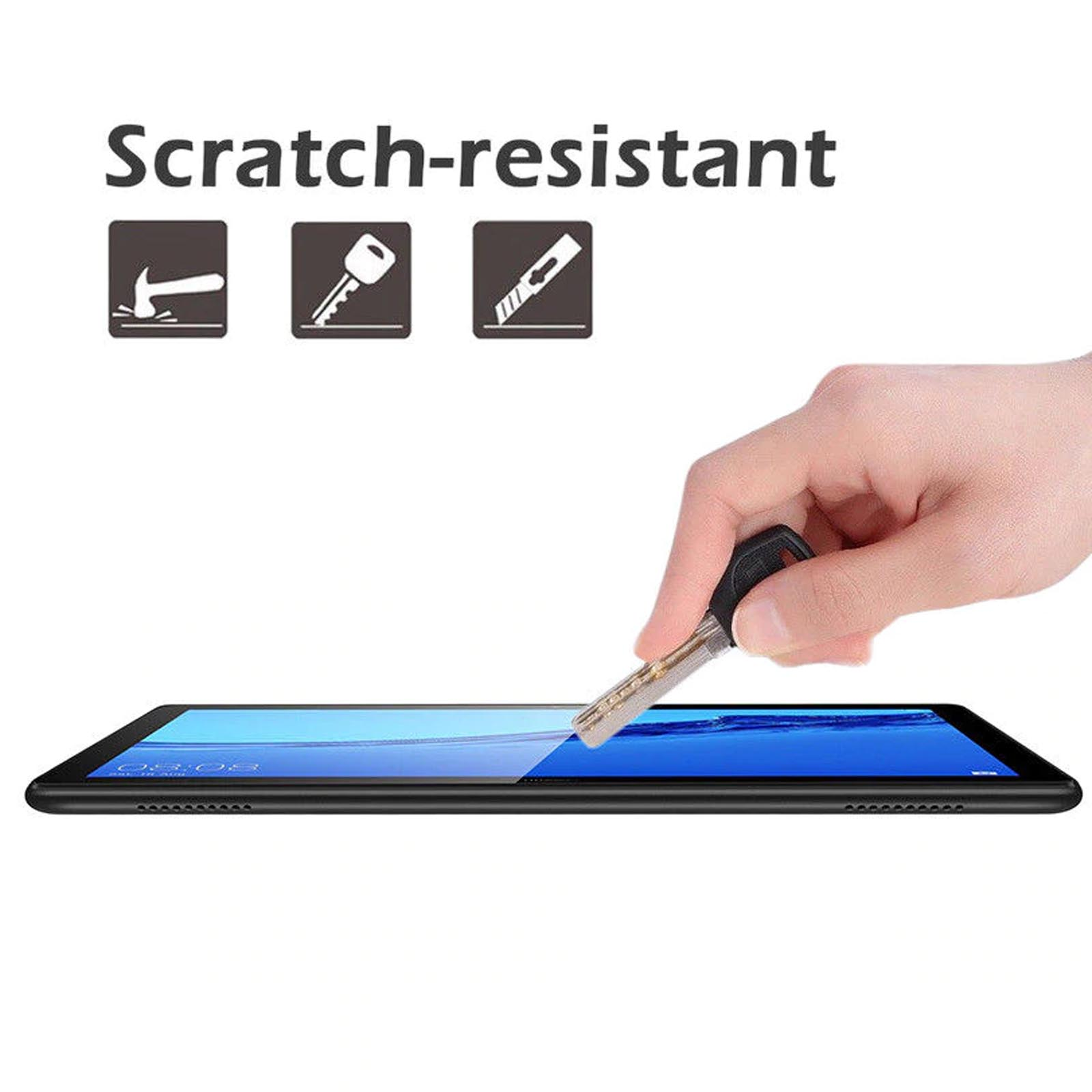 Un tablet viene graffiato con una chiave, dimostrando la resistenza ai graffi.