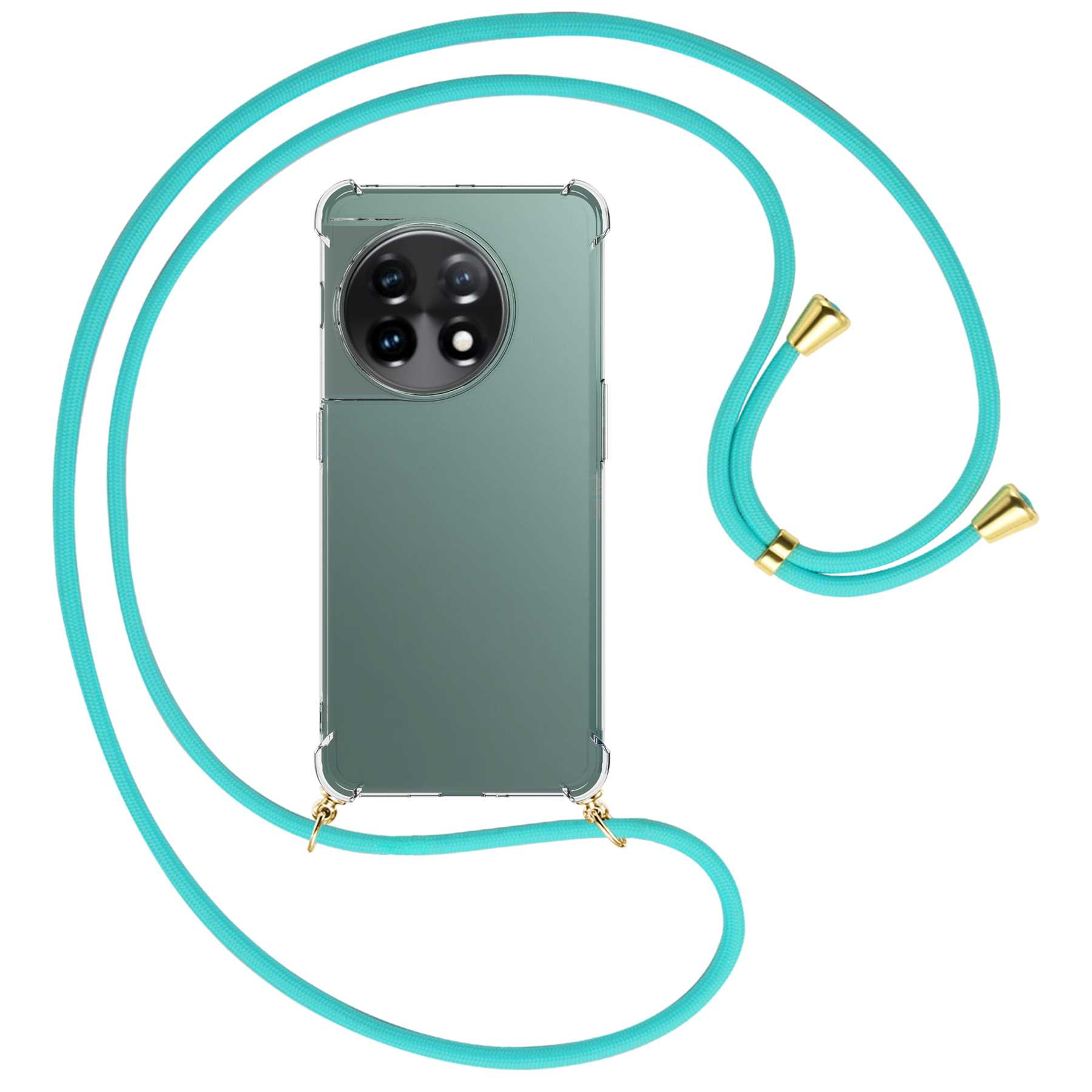 MORE OnePlus, Backcover, mit Kordel, Türkis ENERGY Umhänge-Hülle 11, gold / MTB