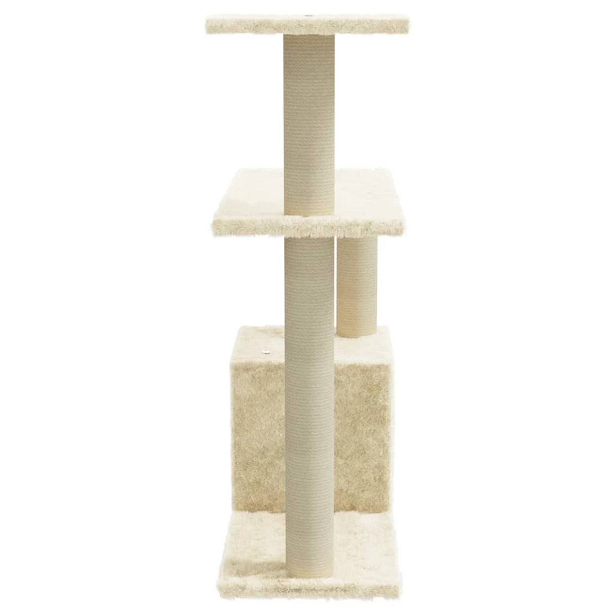 Katzenbaum mit mehreren Ebenen und Kratzbäumen. Beige Farbe.