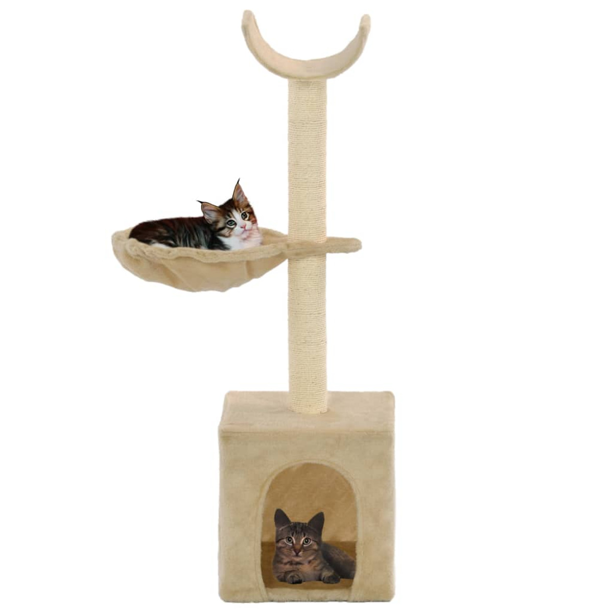 Katzenbaum mit Katzen: eine in einer Hängematte, eine in einem Versteck.