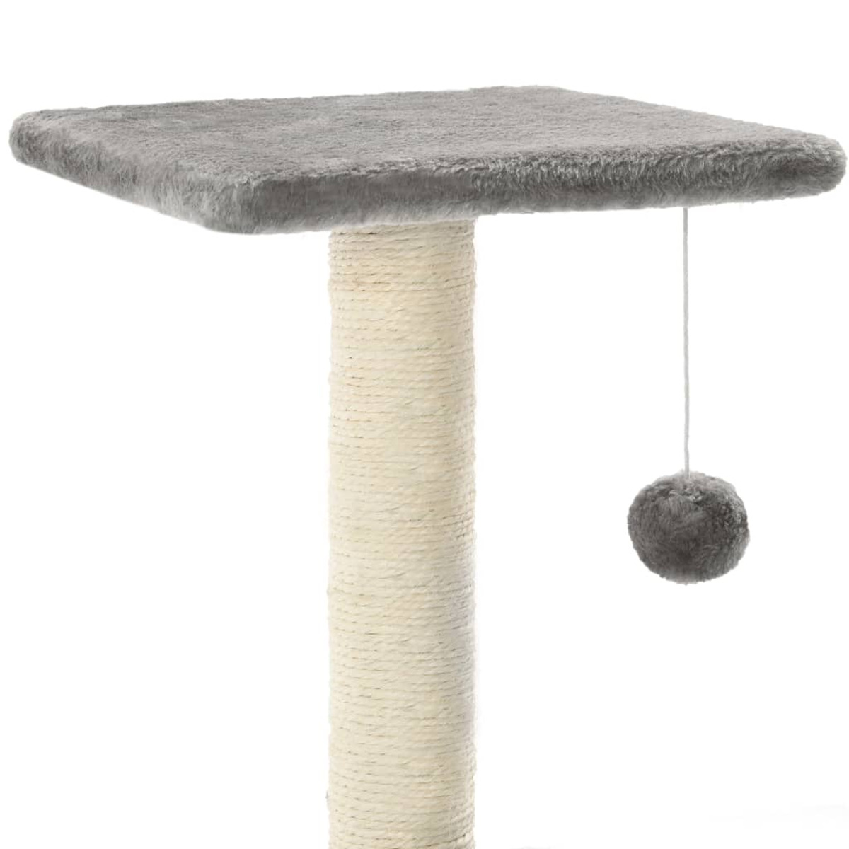 Katzenbaum mit quadratischer Spitze, hängendem Ball und gewickeltem Pfosten.