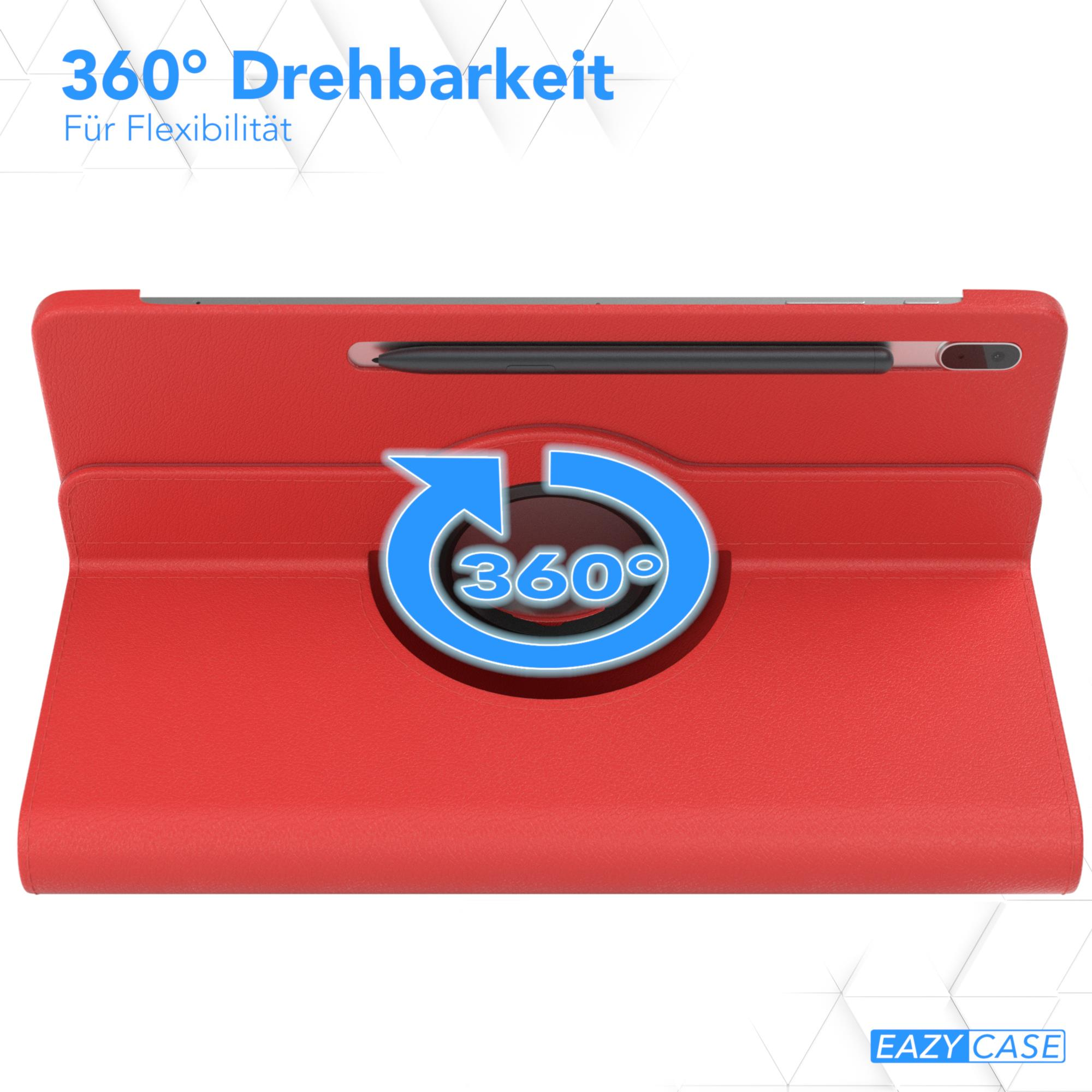 Rote Tablethülle mit 360-Grad-Drehfunktion. Weißer Hintergrund.