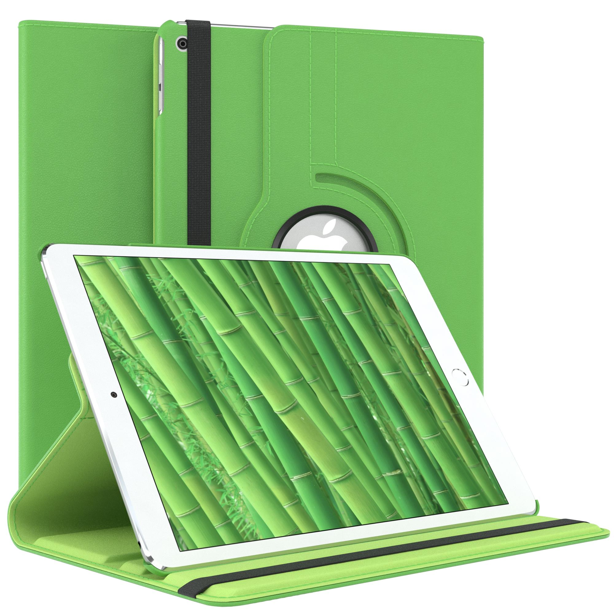Grüne Tablet-Hülle mit Tablet-Innenraum. Die Hülle hat eine Drehfunktion und Bambusdesign.