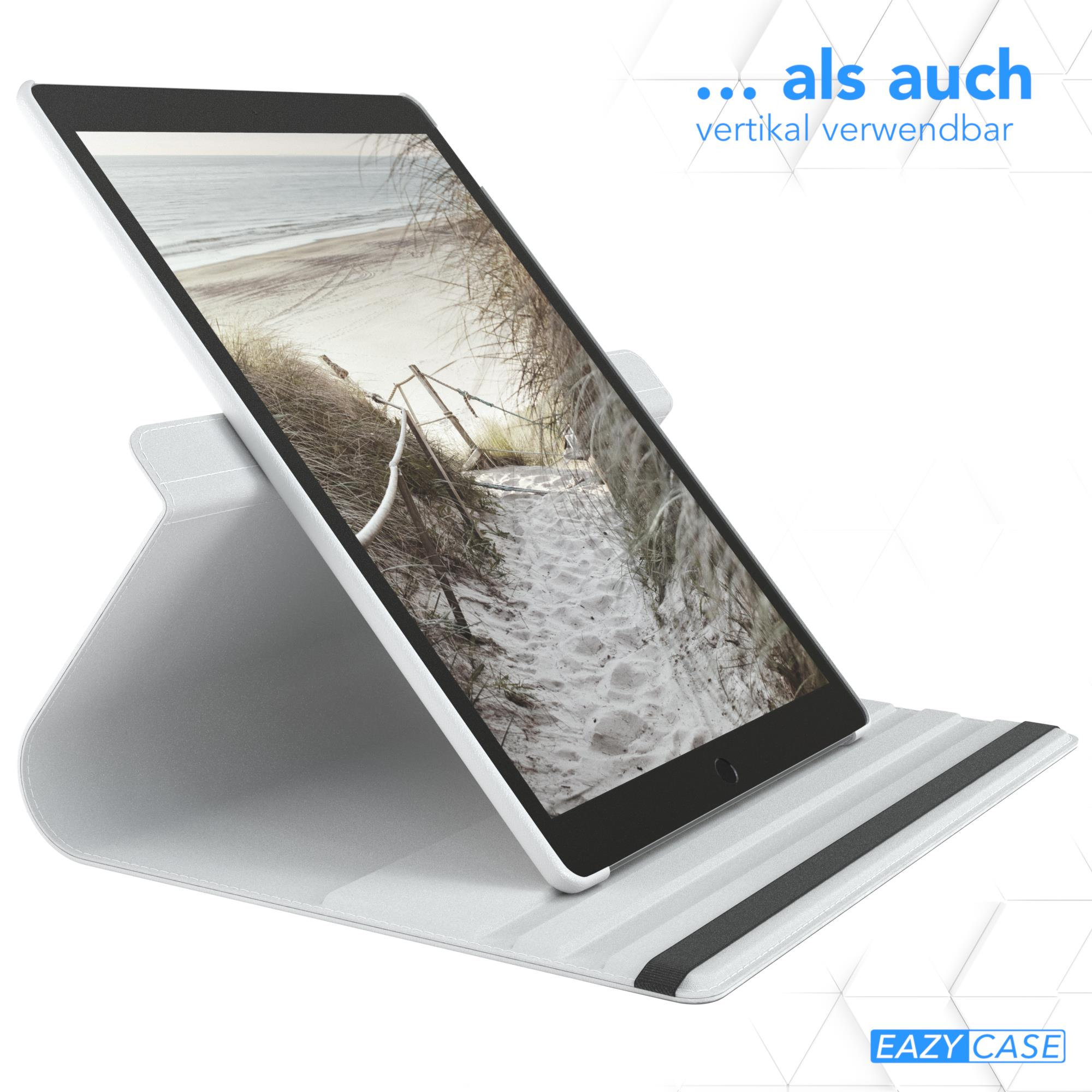 Tablet mit Strandbild. Die Hülle ist offen und steht. Grau und Weiß.
