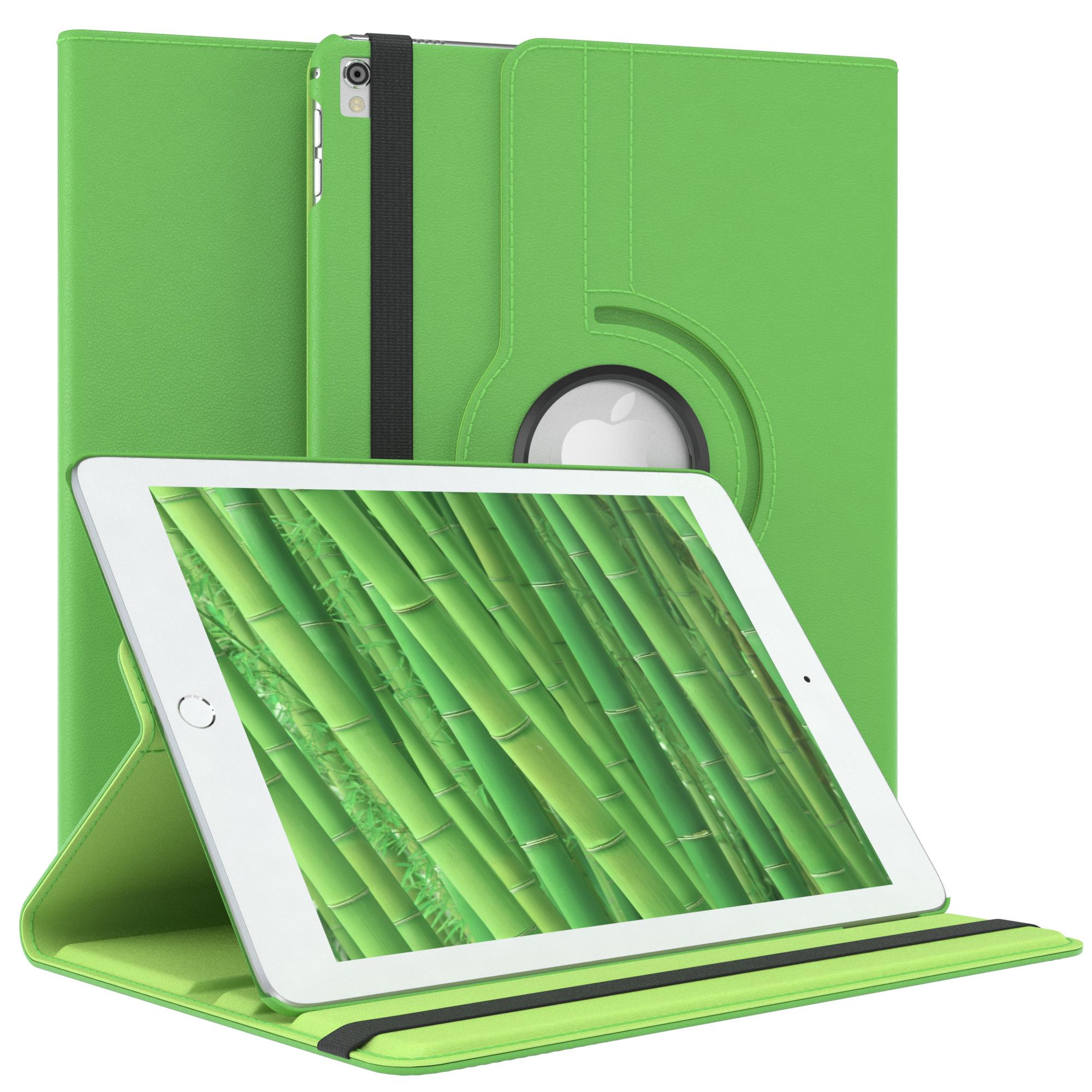 Grüne Tablethülle mit Bambus-Hintergrund auf dem Bildschirm. Die Hülle ist geöffnet. Der Hintergrund ist weiß.