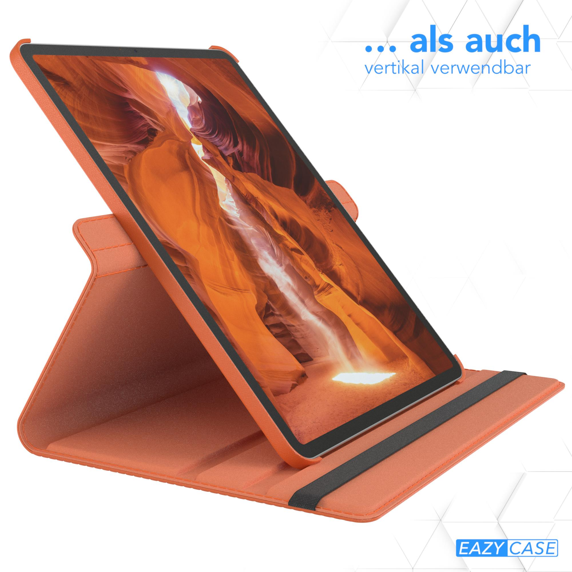 Ein Tablet in einem orangefarbenen Gehäuse, hochgestellt, mit einem Bild eines Canyons. Text auf Deutsch.