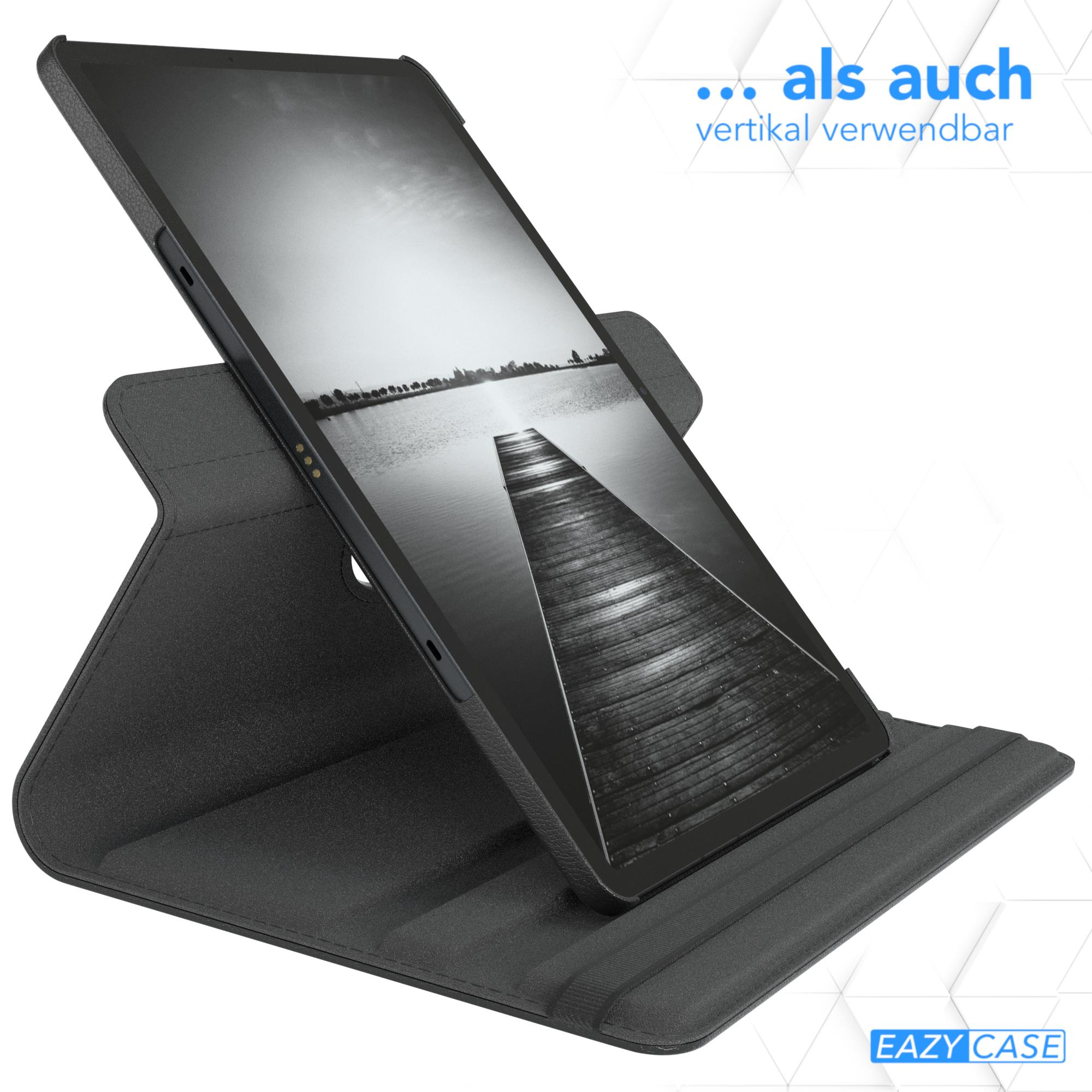 Ein Tablet in einem Gehäuse, abgewinkelt. Das Tablet zeigt ein Schwarz-Weiß-Pier-Bild.