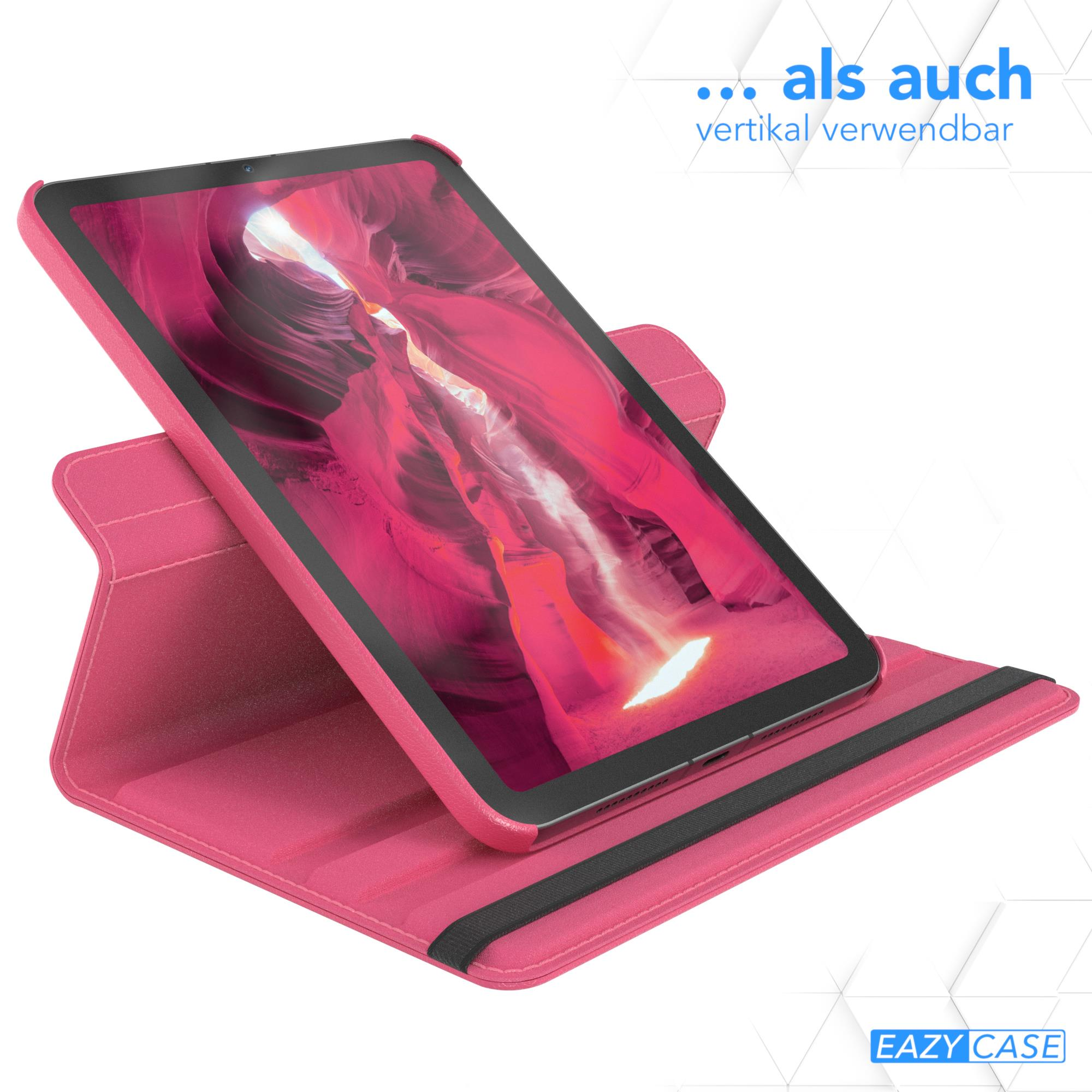 Rosa Tablet in einer rosa Hülle, abgewinkelt, mit dem Text 'als auch vertikal verwendbar' (auch vertikal verwendbar).