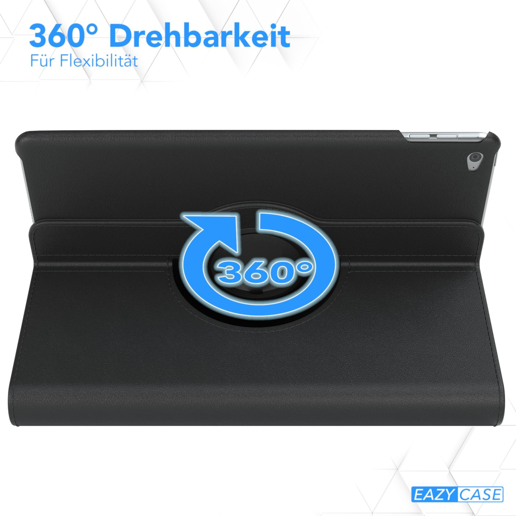 Schwarze Tablethülle mit 360°-Drehfunktion. Grauer Hintergrund. EAZY CASE Logo.