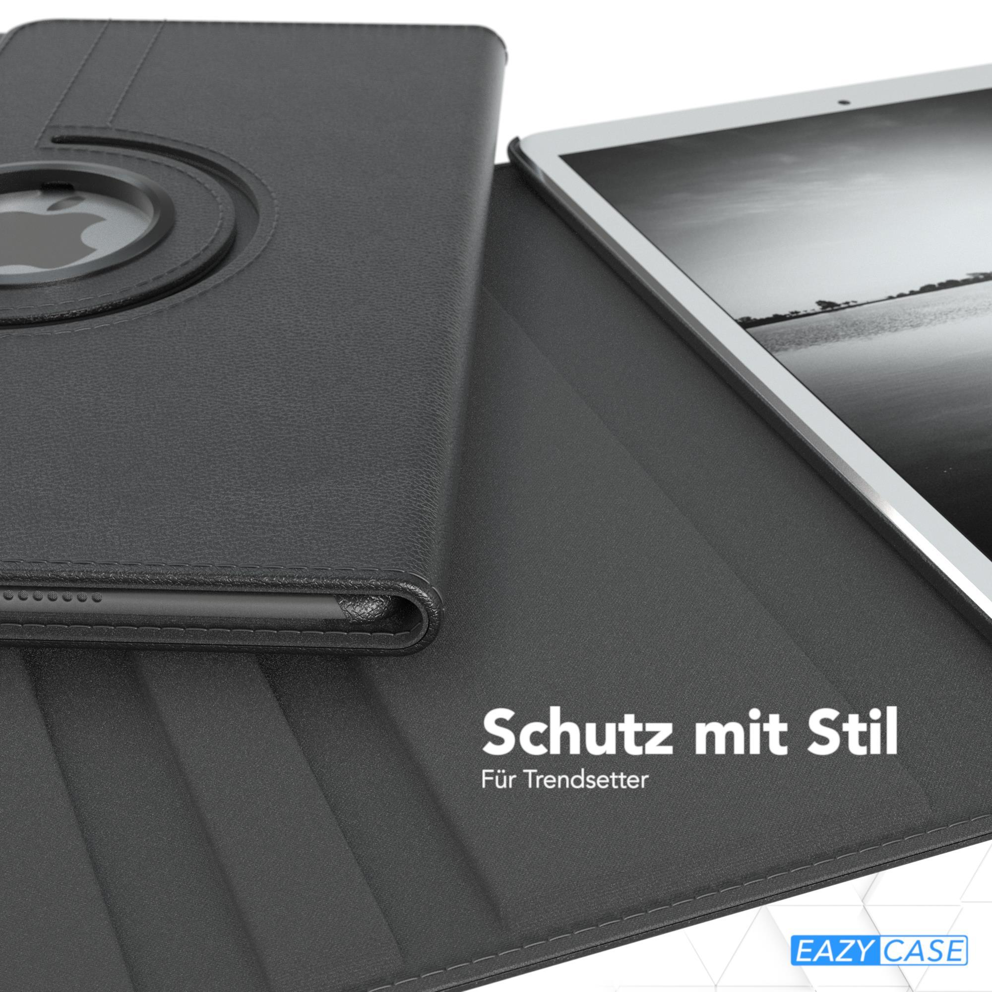 Schwarze Leder-Tablethülle mit Apple-Logo und Tablet. Text: Schutz mit Stil Für Trendsetter.