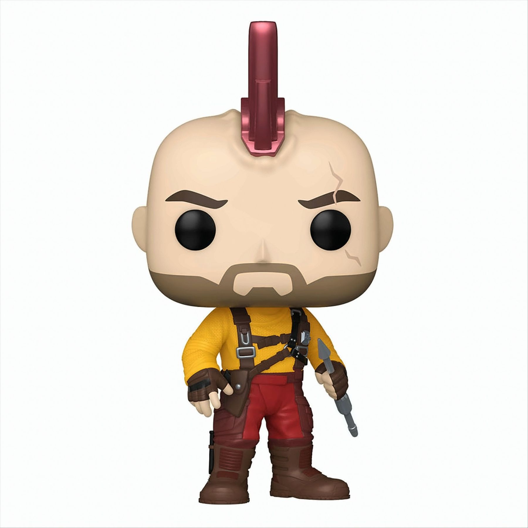 Una figura di Funko Pop. La figura è un personaggio maschile con cresta e un'arma.