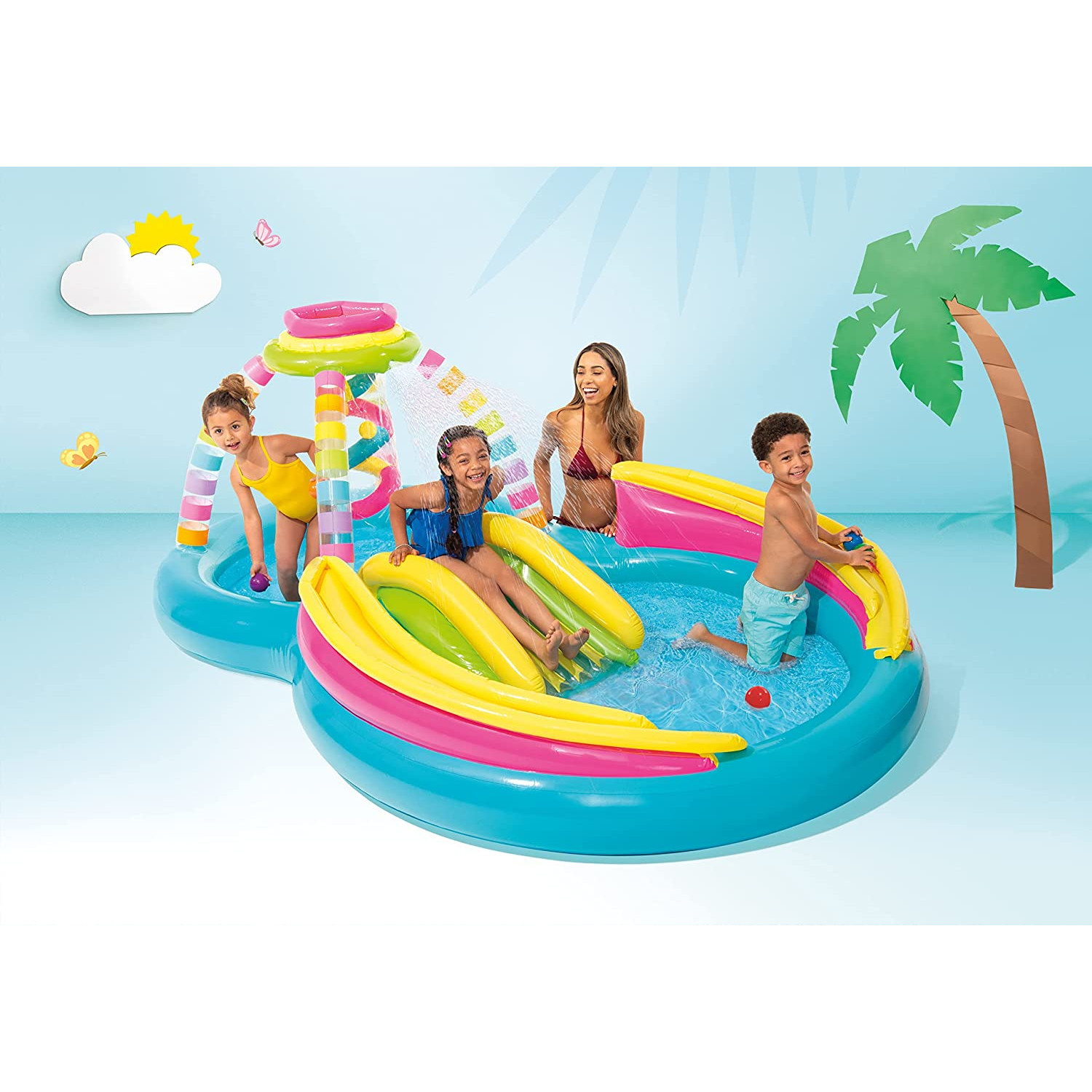 INTEX Rainbow mehrfarbig Playcenter - Funnel - 56137NP Planschbecken, (295x191x109cm)